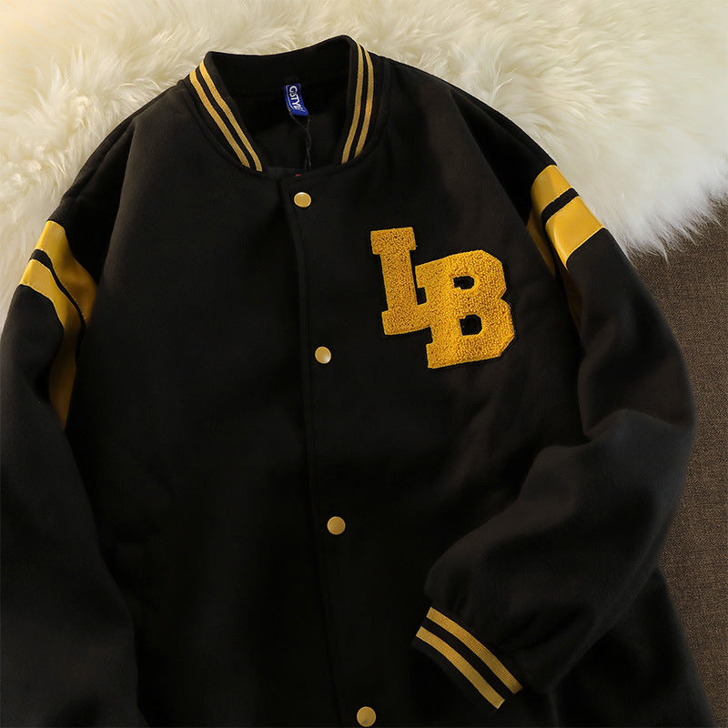 Beige Varsity Jacket Autumn Baseball Uniform Cardigan Button Jacket Cotton Jacket Women Embroidered Letters