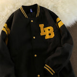 Beige Varsity Jacket Autumn Baseball Uniform Cardigan Button Jacket Cotton Jacket Women Embroidered Letters
