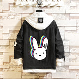 Comic Denim Jacket Bad Bunny Cartoon Printed Denim Spring and Autumn Men's Loose Jacket