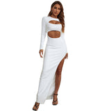 Winter Formal Dresses High Slit Hollow out Long Sleeve Bandage Dress