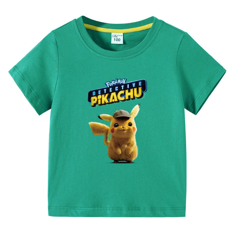 Children Pokemon Pikachu T Shirt Summer Cotton Short-Sleeved T-shirt Sports