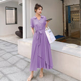 Mauve Dress High Waist Slimming Dress Summer Corset Long Skirt