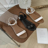 Flat Dress Sandals Summer Flat Hollowed Pearl Buckle Strap Sandals