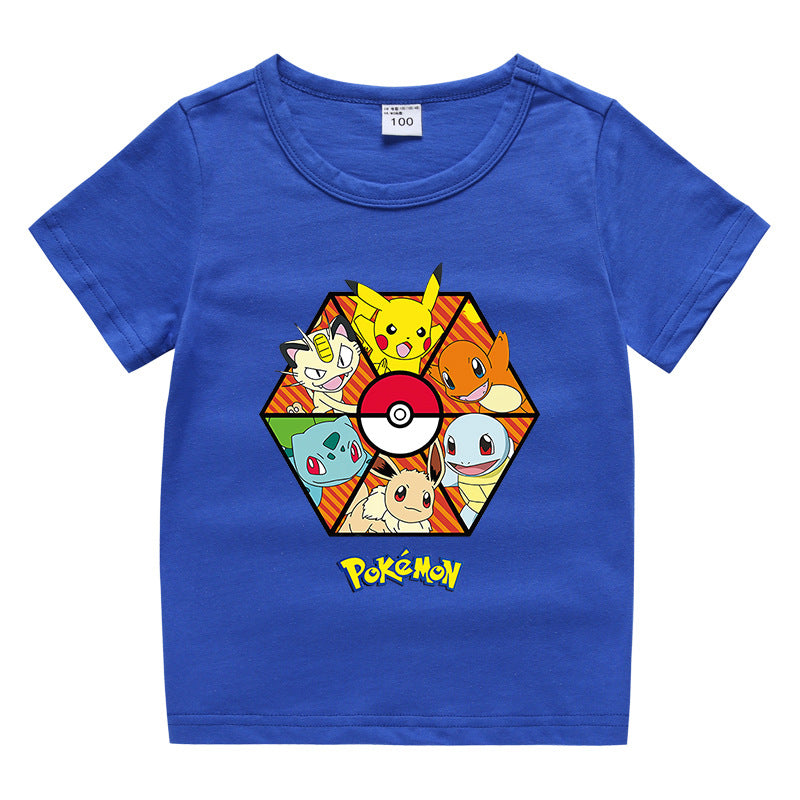 Children Pokemon Pikachu T Shirt Children Summer Clothing Short Sleeve T-shirt Male