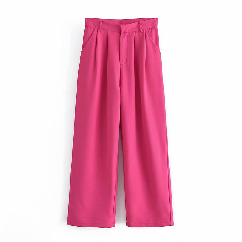 Women Fall Fall Two-Color Blogger Double Breasted Suit High Waist Casual Pants Suit