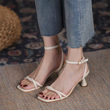 Nude Block Heel Peep Toe Retro Sandals