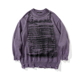Mens Fall Outfits Dark Retro High Street Letter Graffiti Ripped Sweater Men's Pullover Sweater Top