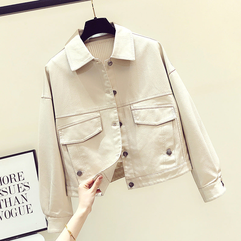 Women PU Leather Jacket Biker Motorcycle Coat Leather Coat Women's Spring and Autumn F Motorcycle Clothing PU Leather Jacket