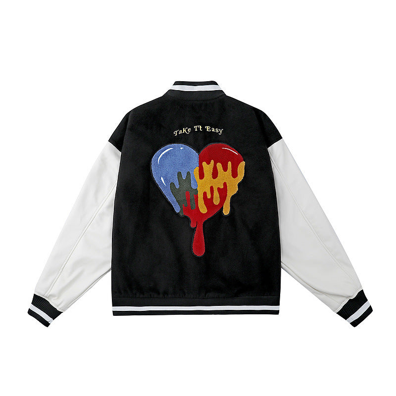 Green Varsity Jacket Autumn and Winter Flocking Embroidered Baseball Uniform Jacket Men and Women Street Stitching Jacket