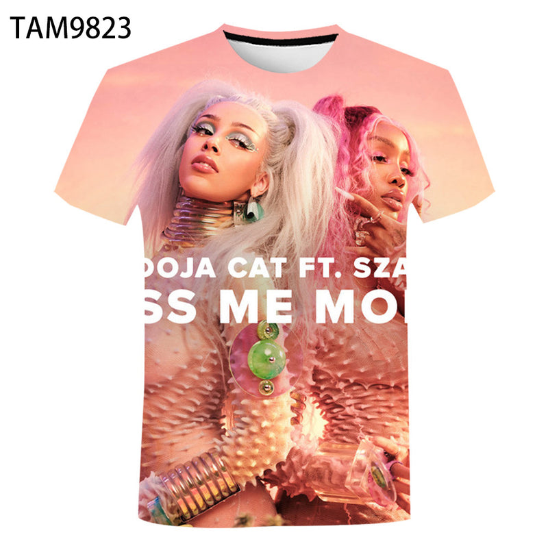 Doja Cat Kiss Me More Summer Children's Casual Fashion T-shirt Men's Cotton Short Sleeve