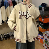 Cream Color Varsity Jacket Baseball Uniform Jacket Spring and Autumn Casual Jacket