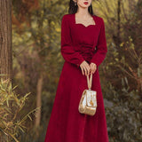 Court Vintage Red Gold Velvet cottagecore aesthetic dress