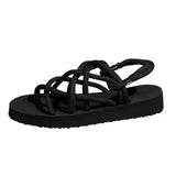 Women Open Toe Sandals Flats Summer Plus Size Solid Color Fashion Casual Strap Flat Sandals