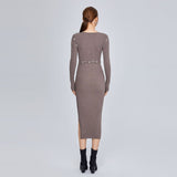 Women Spring Dress Blended Knitted Long-Sleeved Tight Dress Slit Skirt Two-Piece Suit Detachable Design