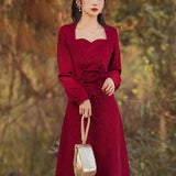 Court Vintage Red Gold Velvet cottagecore aesthetic dress