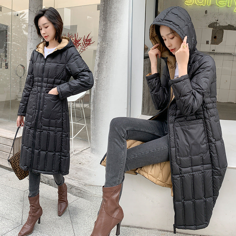 Women Winter Coats Puffer Jacket Down Coat Winter Positive and Negative Double-Sided Wear Thin Hood Warm White Duck Down