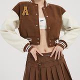 Brown Cropped Varsity Jacket Vintage Baseball Uniform