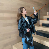 Cute Leather Jacket Loose Slimming Motorcycle Spring and Autumn Leather Coat