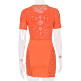 Homecoming Dresses Tight Mesh Hollow See-through Short Sleeve Sheath Sexy Dress