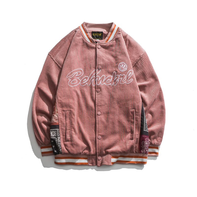 Vintage Letterman Jacket Autumn Corduroy Embroidered Casual Jacket