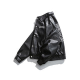 Black Varsity Jacket Autumn Leather Coat Men's Lower Ha Embroidery Loose Lapels Jacket Men's Clothing