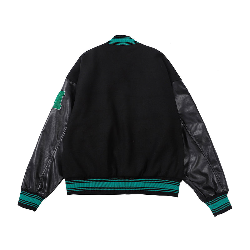 Orange Varsity Jacket Machine Embroidery PU Leather Stitching Baseball Uniform Spring and Autumn Coat Men's and Women's Jacket