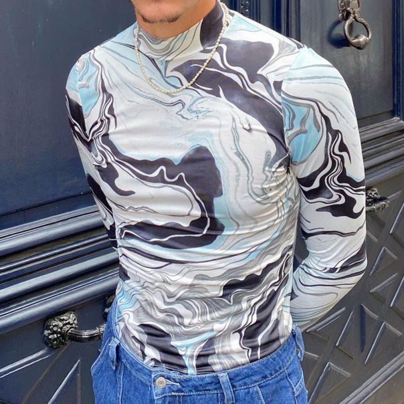Rave Outfits Mens Long Sleeve Shirt Sexy Slim Bottoming Shirt Men's Long-Sleeved Shirt Fashion