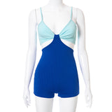 Summer Thread Contrast Color Suspenders Tube Top Sexy Shorts Jumpsuit