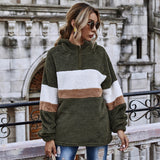 Women Winter Coats Plush Women's Clothing Jacket Long-Sleeved Striped Loose Hooded Urban Casual Jacket