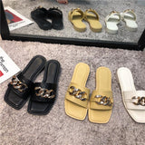 Finn Chain Pointed Toe Mule Summer Metal Buckle Soft Bottom Soft Leather Open Toe Slippers