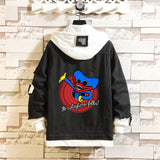 Comic Denim Jacket Men and Women Fashion Hooded Denim Jacket Spring and Autumn