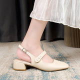 Women Open Toe Sandals Flats Summer Chunky Heel Pearl Fashion Sandals with Buckle