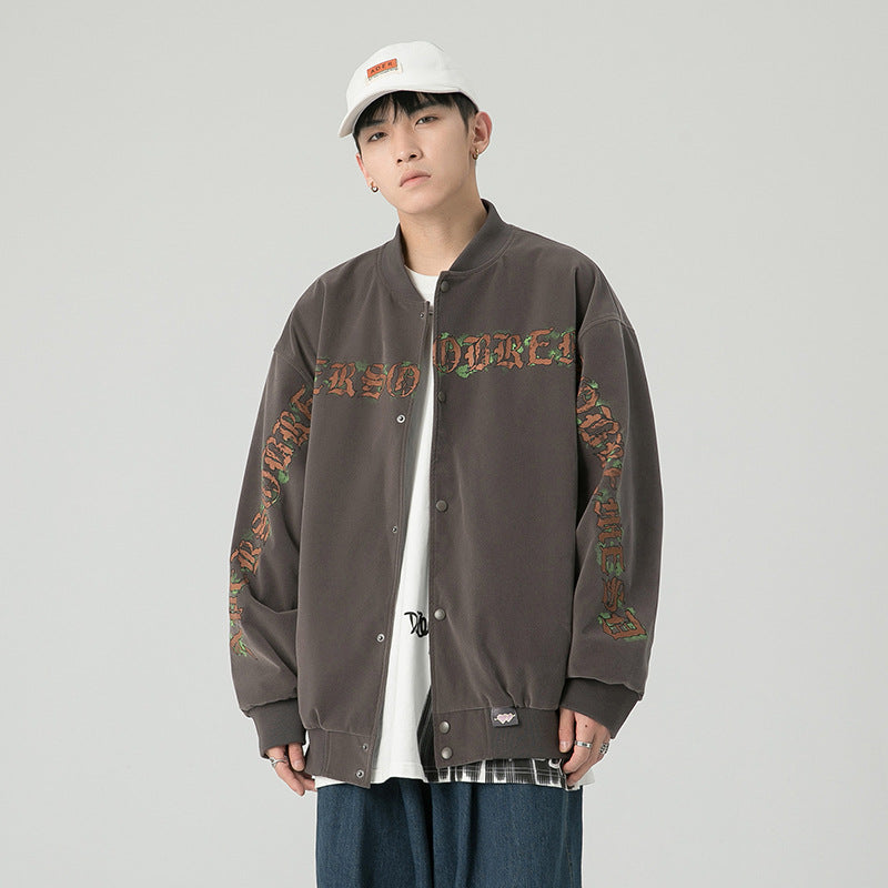 College Jacket Autumn Letters Printed Baseball Uniform Loose Sports and Leisure Jacket I Thin Coat