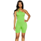 Autumn Solid Color Irregular One-Shoulder with Sexy Tight One-Piece Shorts