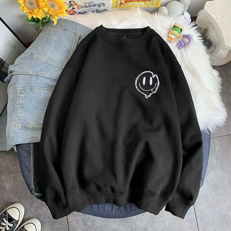 Men Sweatshirts Men's Loose Long Sleeve Smiley round Neck Pullover Coat