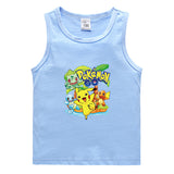 Children Pokemon Pikachu T Shirt Cotton Leisure Sweat-Absorbent Solid Color Vest