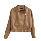 Women PU Leather Jacket Biker Motorcycle Coat Autumn Short PU Leather Coat for Women Loose Leather Jacket
