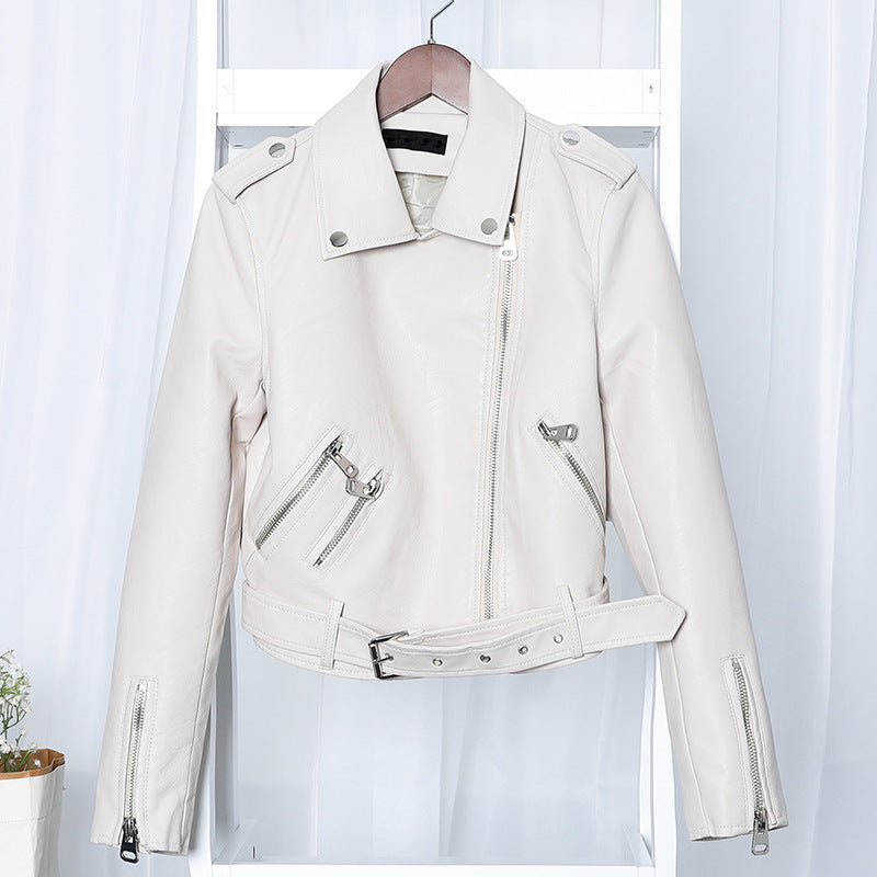 Women PU Leather Jacket Biker Motorcycle Coat Spring Leather Punk Leather Short Chic Coat