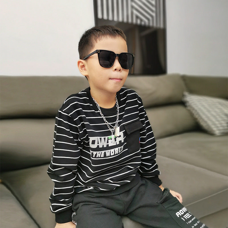 Children Boy Hoodie Spring Boys Long Sleeve Striped Terry