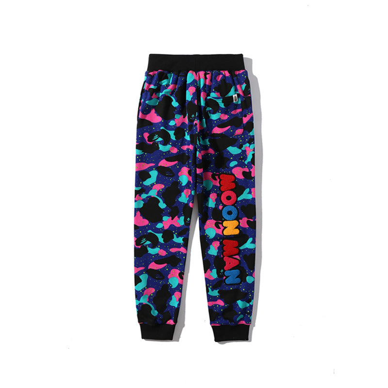 Shark Print Pant Galaxy Travel Notes Camouflage Trousers