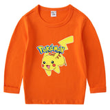 Children Pokemon Pikachu Hoodie Spring and Autumn Children's Cotton T-shirt round Neck