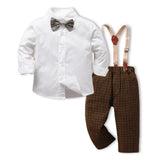 Children Boy Formal Shirt & Suspender Pants 2 Piece Set Children Fall Lapels Long Sleeve Pure