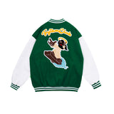 Mens Fall Outfits Vintage PU Leather Stitching Towel Embroidery Baseball Uniform Loose Jacket Couple Coat