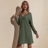 Women Fall Outfits Dress V-neck Sexy Hip Knitwear Dress