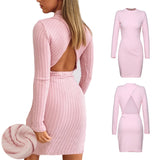 Cocktail Attire for Women Sexy Backless Dress Waist-Slimming Long Dress Sheath Long Sleeve Dress