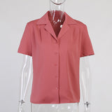 90S Fashion Solid Color Single-Breasted Retro Suit Short Sleeve Shirt