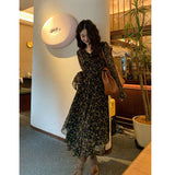 Aesthetic Dress Spring Women'S Vintage Tea Break Fairy Dress Long Sleeve Floral Dress