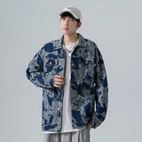 Denim Varsity Jacket Autumn Full Printed Panda Jacquard Denim Jacket Men Loose Street Student Jacket