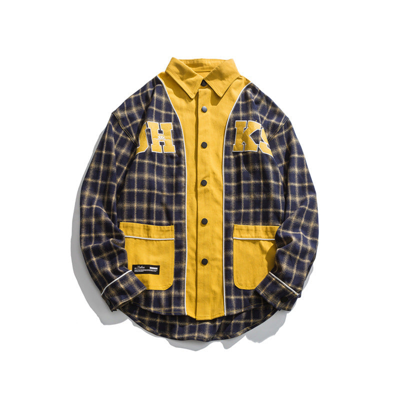 Yellow Varsity Jacket Autumn Coat Male Fake Two Pieces Versatile Jacket Top