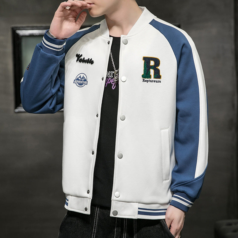 Blue Varsity Jacket Men's Spring/Autumn/Winter Sports Casual Jacket Baseball Uniform